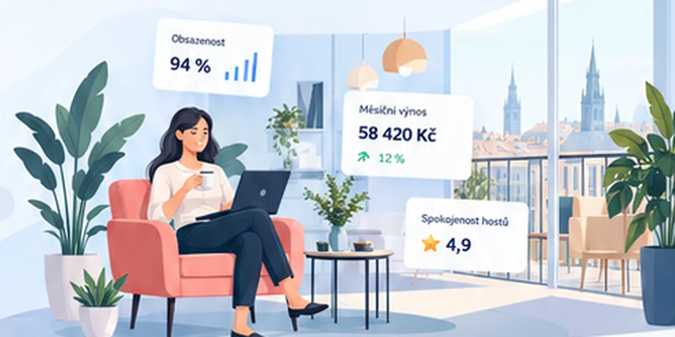 Ilustrace Carebnb – hostitelka v městském apartmánu